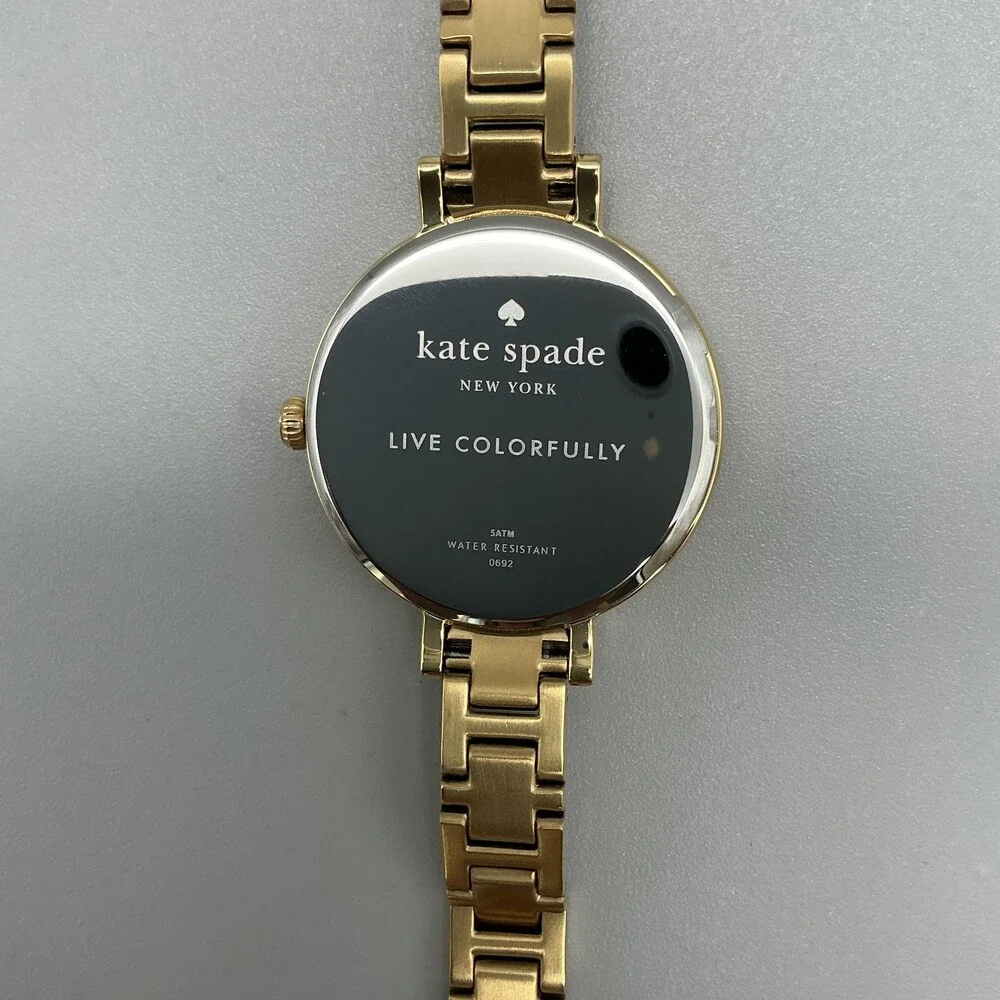 Kate Spade New York Womens Watch 34mm MOP Gold Tone Crystals New Battery 8.5